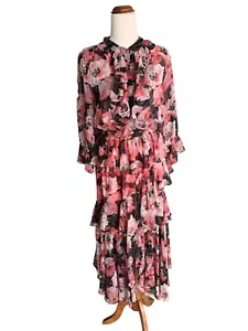 Misa Los Angeles Dress Size S Long Sleeve Ruffle Chiffon Floral Made in USA VGC - Picture 1 of 17