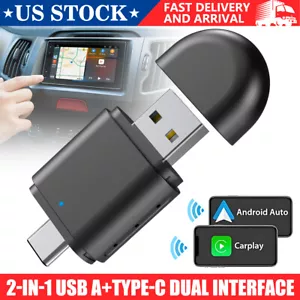 2in1 USB Type-C Car Wireless CarPlay & Android Auto Adapter Dongle Plug and Play - Foto 1 di 12