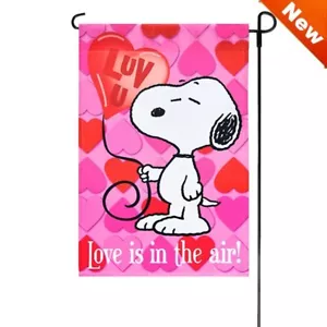 Peanuts Snoopy Garden LOVE IS IN THE AIR! Valentinstag FLAGGE 12 X 18" # 10459 Neu in Verpackung - Bild 1 von 2