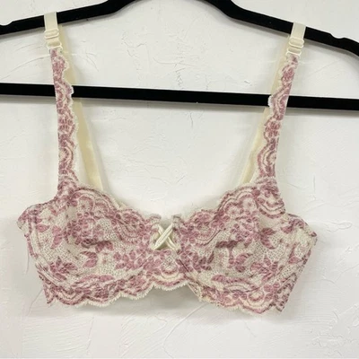 Sutiã Demi Bordado Rosa Creme Renda Floral 32A Delicado Feminino Romântico Coquete - Imagem 1 de 4