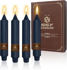 4 Navy Short Taper Candle 7 Inch Candlesticks Unscented Dripless Tapered Candle - Picture 1 of 7