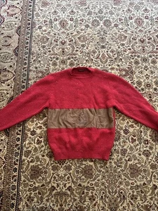 Chaps Ralph Lauren Men’s XL Red Wool Long Sleeve Pullover Sweater Leather Front - Picture 1 of 4