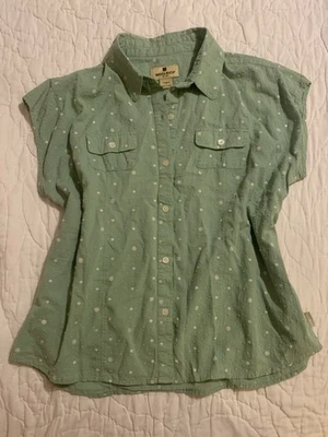 Camiseta sin mangas Woolrich para mujer 100 % algodón con botones larga bordada margaritas verde Foto 1 de 4