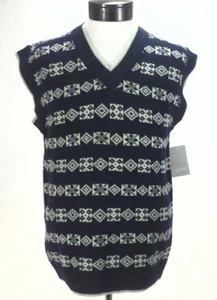 ESPRIT Vest Vintage Wool Blend Geometric Print Ivory/Navy Blue Men's S New RARE - Picture 1 of 6