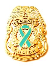 Teal Ribbon Pin Police Badge Awareness Security Sheriff Officer Gold Plated New
