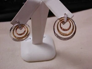 14KT tri color diamond earrings Triple galaxy geometric 25mm round - Picture 1 of 5