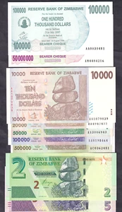 ZIMBABWE. 2006-16 : 2 - 50 Million Dollars. 9 Notes - UNC (1 x gVF) Incs 100000 - Picture 1 of 4