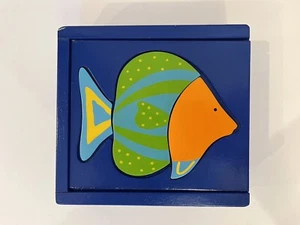 Vtg Fish Design Wood Puzzles & Storage Box Educational 18 pc Crate & Barrel NWOT - Picture 1 of 10