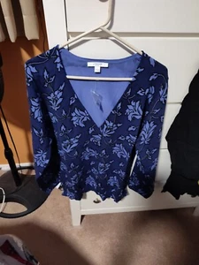 WOMENS LIZ CLAIBORNE SIZE LARGE BUTTON FRONT CARDIGAN SWEATER NEW BLUE FLORAL... - Picture 1 of 12