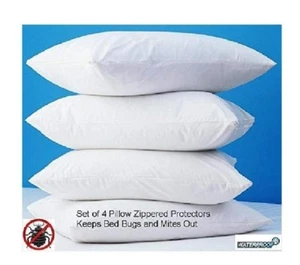 4 Pack Zippered Vinyl Pillow Covers Protects Against Bed Bugs & Dust Mites - Picture 1 of 2