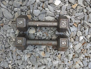 Pair 5 Lb Cast Iron Hex Head Dumbbell Weights York Barbell? - Picture 1 of 3
