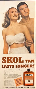 1948 SKOL Tan Prevents Painful Sunburn 2 Piece Swimsuit Vintage Print Ad - Picture 1 of 1