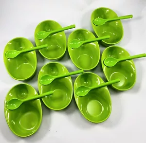 Project Pantry Set of 8 Melamine Divided Snack Bowls & Spoons Green - Picture 1 of 8