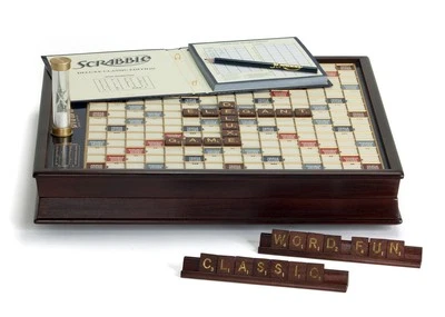 Scrabble Deluxe Edition with Rotating Wooden Game Board Turntable Lazy Susan New - Image 1 of 4