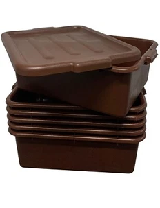 6 Stück - 20x15x7" Braun Restaurant Bar Kunststoff Stapelbar Bus Wanne Schale Bus Box mit Deckel - Bild 1 von 3