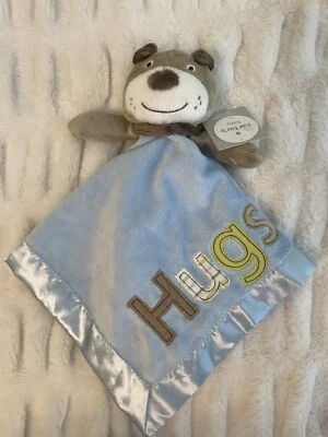 NUEVO CON ETIQUETAS Carter's Cachorro Perro Abrazos Peluche Bebé Manta de Seguridad Lovey Azul Marrón Satinado Foto 1 de 4