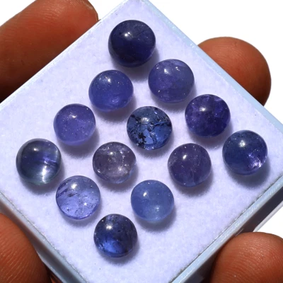 13 piezas piedras preciosas cabujón redondas de tanzanita natural sin tratar de 6 mm-7,7 mm ~ 20,7 quilates Foto 1 de 4