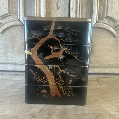Pine Tree Yamanaka Japanese Lacquer Stack Lunch Bento Box 4-Tier Made in Japan - Image 1 of 4