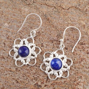 Gift For Her 925 Silver Natural Lapis Lazuli Gemstone Drop/Dangle Earrings - Picture 1 of 8