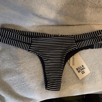 Parte inferior de bikini Billabong para mujer descarada talla L negra blanca a rayas nueva con etiquetas reversible Foto 1 de 3