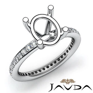 Classic Oval Semi Mount Diamond Anniversary women's Ring 18k White Gold 0.52Ctw - Picture 1 of 3