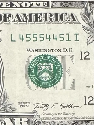 US One Dollar Bill - Fancy Serial Number - Image 1 of 3