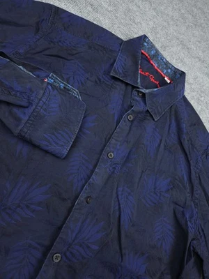 Camisa Robert Graham Para Hombre XL Azul Floral Puño Abatible Algodón Abotonado AOP Foto 1 de 4