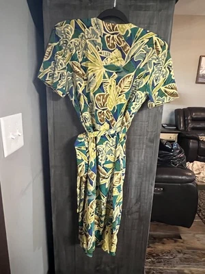 Vestido Vintage Maggy London 14 Seda Amarillo Verde Floral Romántico Años 90 Y2K Maxi Foto 1 de 4