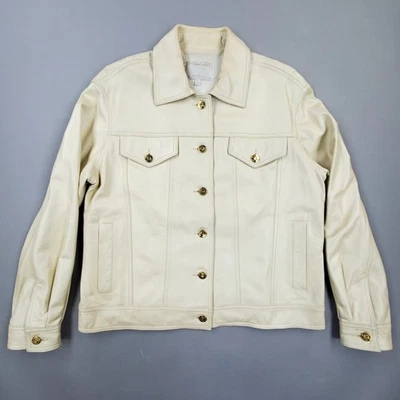 Chaqueta de Camionero De Colección Años 80 St. John Deportiva Mujer Cuero Cordero Blanco Iridiscente Talla M Foto 1 de 4