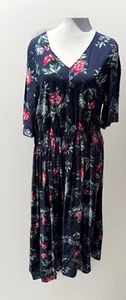 Banana Republic Navy Blue Floral Cottagecore Boho Summer Dress XL Drop Waist - Picture 1 of 17