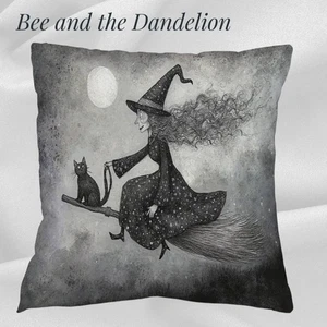 Comical Witch and Cat on Broomstick Halloween Plush Cushion COVER 45 X 45CMS - Picture 1 of 6