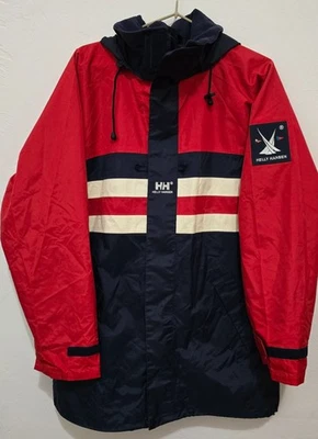 Abrigo Impermeable Vintage Años 90 Helly Hansen Blanco Azul Marino Rojo Talla S/M 170cm Altura Foto 1 de 4