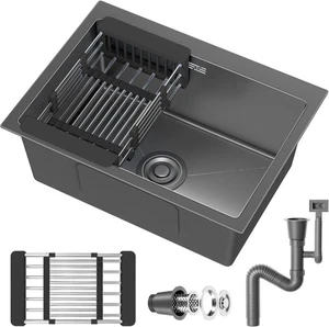 Kitchen Sink Stainless Steel Waste Kit Drain Pipe Pull-Out Drainer Basket Black - Picture 1 of 9