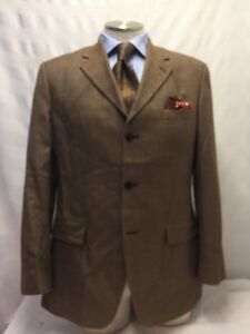 Men's BACHRACH Medium Brown 3 Button Double Vent Silk And Wool Sport Coat 42L