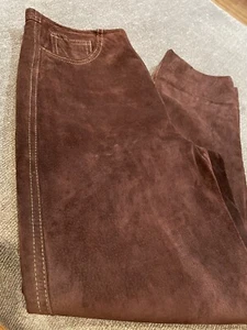 Pantaloni camoscio da donna marroni foderati senza cintura gamba dritta taglia 8 - Foto 1 di 7