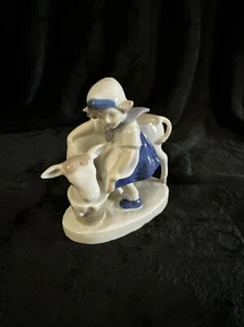 Vintage Carl Schneider Girl with Calf and Milk Pail Porcelain Figurine Germany - Picture 1 of 6