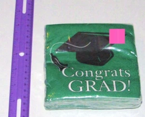 Green Congrats Grad Beverage Napkins #659912m, 36/pk, Graduation Napkins, Green - Picture 1 of 2