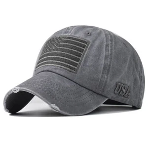 Mens USA Flag Patch Baseball Cap Washed Distressed Army Tactical Operator Hats - Foto 1 di 11