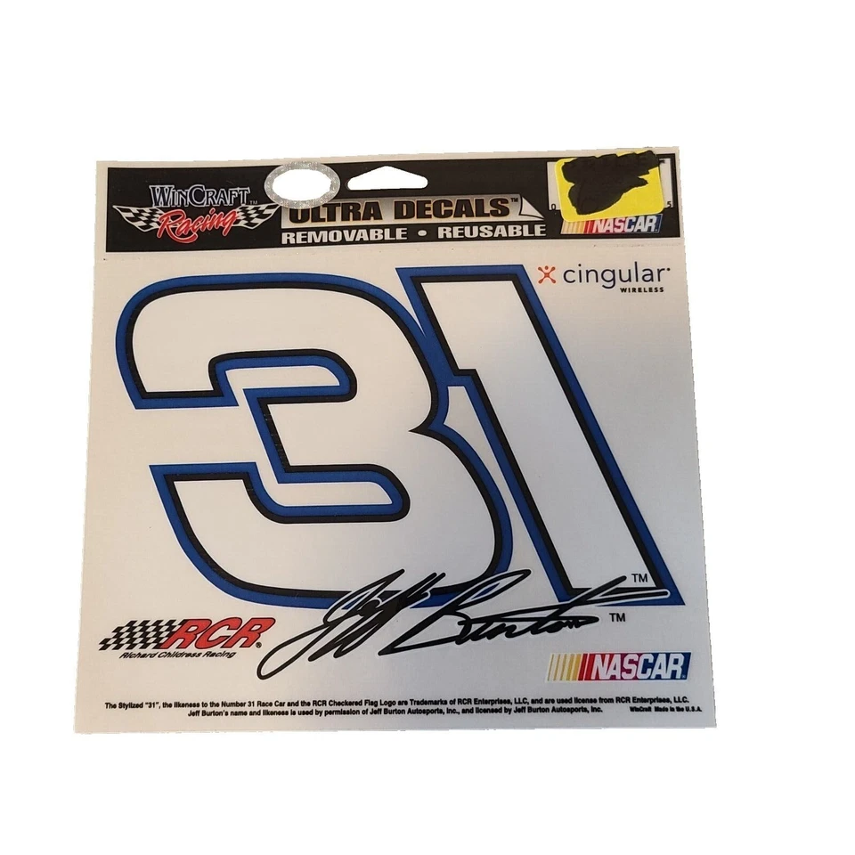 Calcomanía adhesiva Jeff Burton #31 Win-Craft ultra extraíble reutilizable 2009 5,75"x4,5" Foto 1 de 1