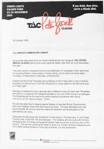 TAC Peter Brock 1995 Calder Park Announcement & Booking Form ATCC Holden - Picture 1 of 5