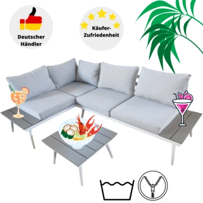 Gartenmöbel Set Lounge Alu Loungemöbel Sitzgruppen Aluminium Garten Outdoor Weiß - Bild 1 von 4
