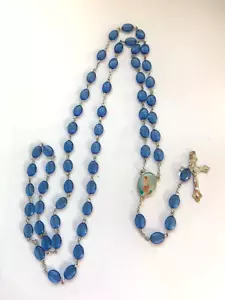 VINTAGE CATHOLIC BLUE FLAT BEAD ROSARY - Picture 1 of 1
