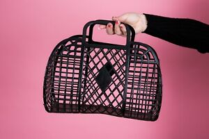 Vintage Style Black Jelly Basket Bag 50s 60s 70s 80s  Mod Rockabilly Pin-Up