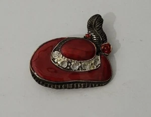 Vintage Red Hat Society Pin/Brooch-5 crystals-1 3/4' wide-Very Nice Condition - Picture 1 of 2