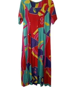 Vintage Reggae Wear Jamaica Womens Shirt Dress Mutlicolor Maxi Tie Back M - Picture 1 of 3