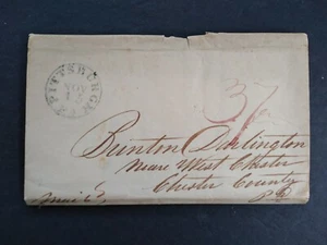 Pa: Pittsburg 1836 Stampless Cover, Green CDS & 37c Rate to West Chester - Picture 1 of 3