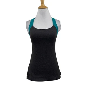 Lucy Tank Top Womens S Small Grey Teal Padded Shelf Bra Power Cutout Racerback - Picture 1 of 15