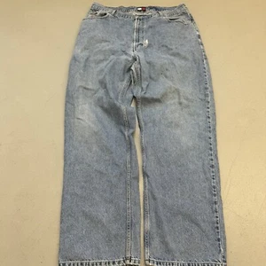 Vintage Tommy Hilfiger Jeans Mens 38x32 Blue Denim Big Flag Distressed Fit 38x31 - Picture 1 of 11
