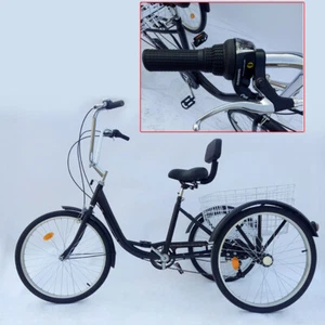 24inch Adult Tricycle 3-Wheel Bike 6 Speed Cruise Trike Bicycle +Basket Black - Picture 1 of 12