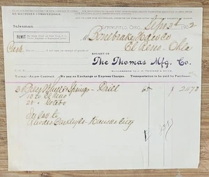 1902 Billhead Springfield Ohio The Thomas Manufacturing Co. El Reno Oklahoma - Picture 1 of 4